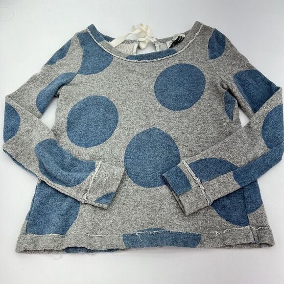 Saturday Sunday Anthropologie Gray Blue Polka Dot Tie Back Sweater Top Size S - Picture 1 of 6